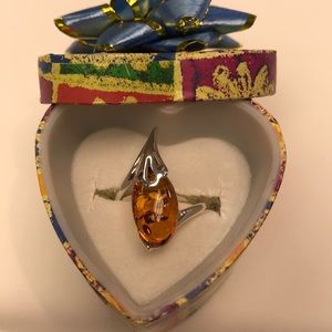 STERLING SILVER GEN BALTIC AMBER 7 1/4 RING NWT